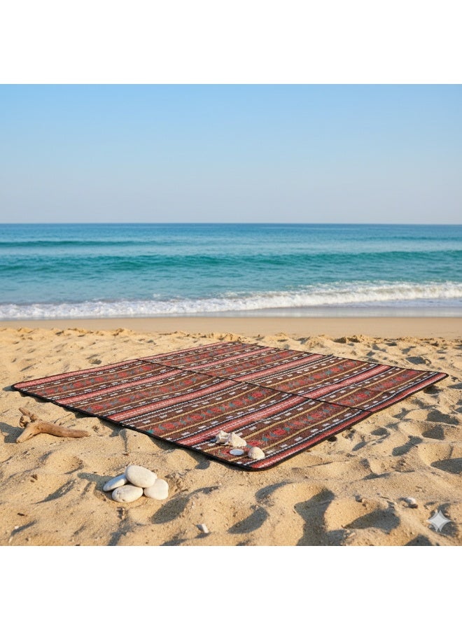 diu toyz Park Mat Picnic Blanket Waterproof Beach Blanket Waterproof Picnic Blanket Portable Picnic Mat Portable Beach Mat Camping Carpet Outdoor Majlis Carpet (200X150) Arabic Inspired Design (Brown Pattern) - Image 2